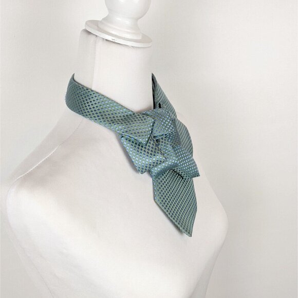 Green and Blue Silk Ascot Scarf - Unisex Necktie - Women's Office Fashion - Picture 3 of 7